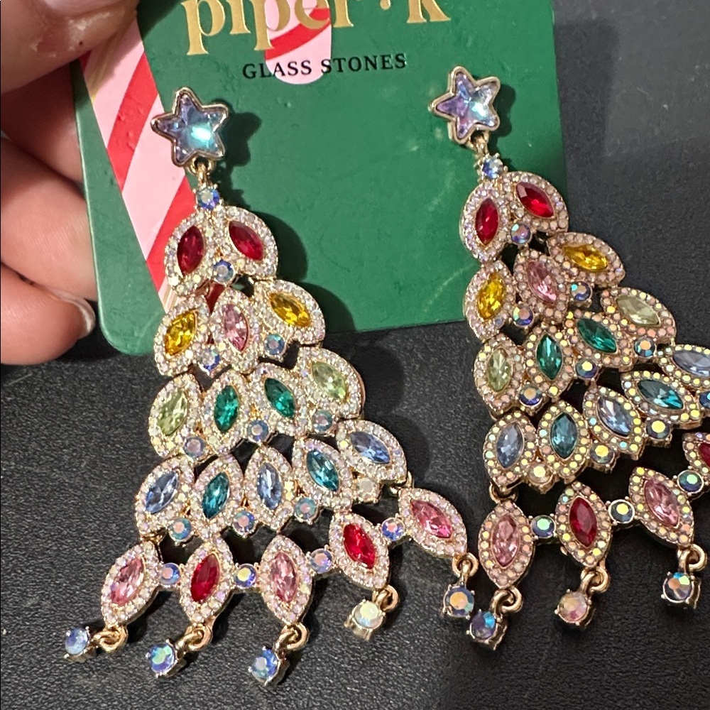 Piper K Christmas tree jeweled dangle earrings - Picture 2 of 3